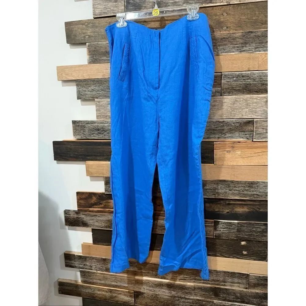 Jason Wu NWT Linen Blend Wide Leg Pants Braided Trim Nautical Coastal Sz 12